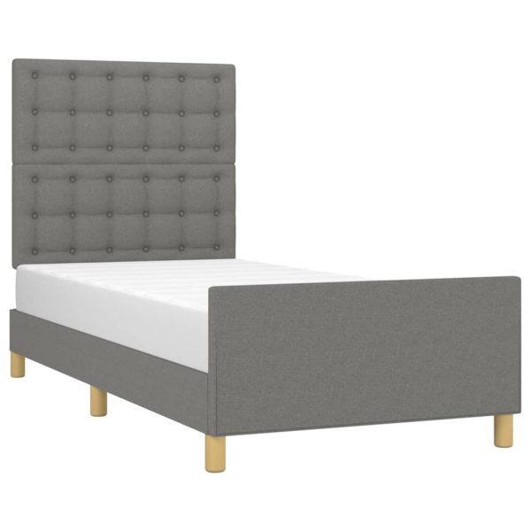 Cadru de pat cu tăblie, gri închis, 90×200 cm, textil