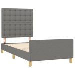 Cadru de pat cu tăblie, gri închis, 90×200 cm, textil