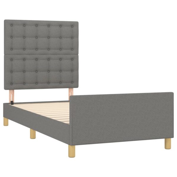 Cadru de pat cu tăblie, gri închis, 90×200 cm, textil