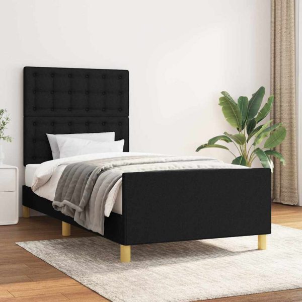 Cadru de pat fără saltea, negru, 100×200 cm, textil