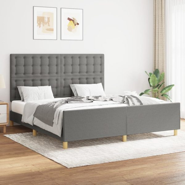 Cadru de pat fără saltea, gri închis, 160×200 cm, textil