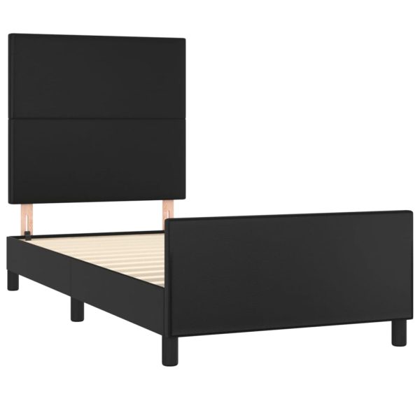 Cadru de pat cu tăblie, negru, 90×190 cm, piele ecologică