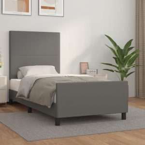 Cadru de pat cu tăblie, gri, 100×200 cm, piele ecologică