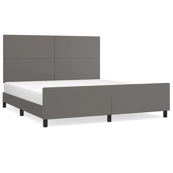 Cadru de pat cu tăblie, gri, 160×200 cm, piele ecologică