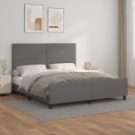Cadru de pat cu tăblie, gri, 160×200 cm, piele ecologică