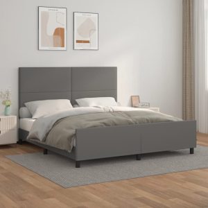 Cadru de pat cu tăblie, gri, 160×200 cm, piele ecologică