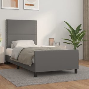 Cadru de pat cu tăblie, gri, 80×200 cm, piele ecologică