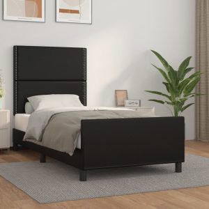 Cadru de pat cu tăblie, negru, 100×200 cm, piele ecologică