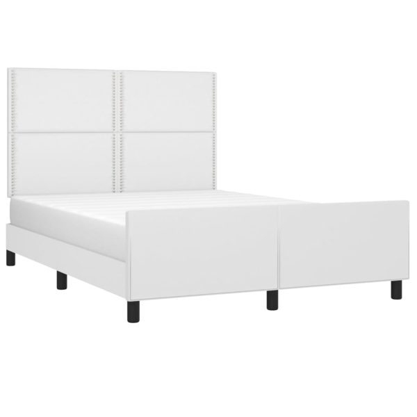 Cadru de pat cu tăblie, alb, 140×190 cm, piele ecologică