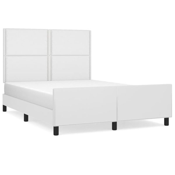 Cadru de pat cu tăblie, alb, 140×200 cm, piele ecologică