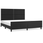 Cadru de pat cu tăblie, negru, 180×200 cm, piele ecologică