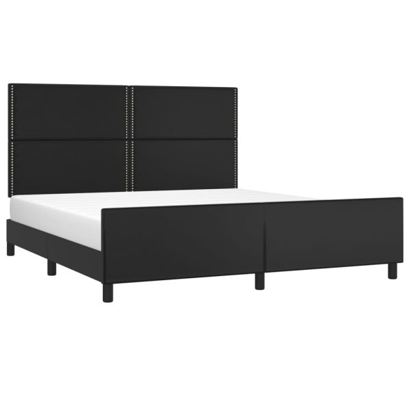 Cadru de pat cu tăblie, negru, 180×200 cm, piele ecologică