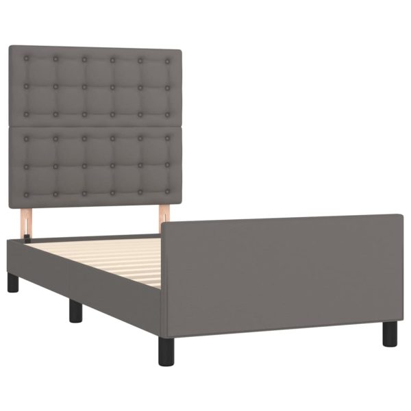 Cadru de pat cu tăblie, gri, 90×200 cm, piele ecologică