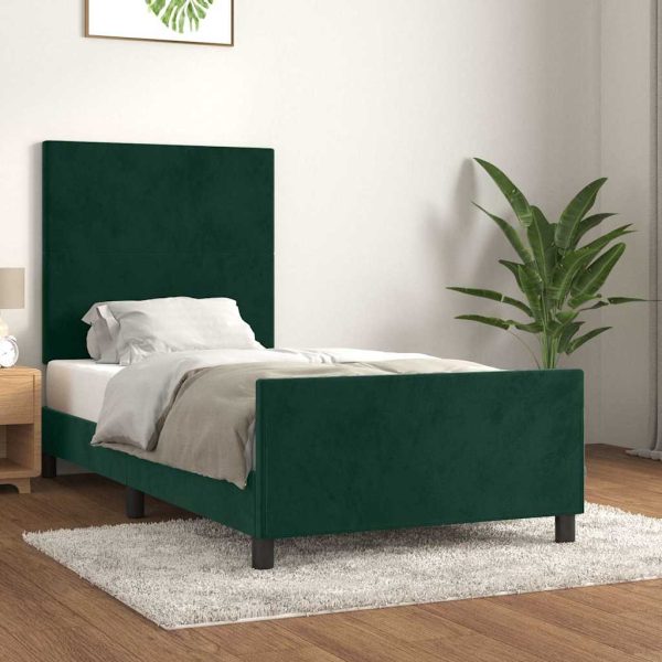 Cadru de pat fără saltea, verde închis, 100×200 cm, catifea