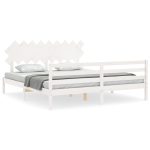 Cadru de pat cu tăblie Super King Size, alb, lemn masiv