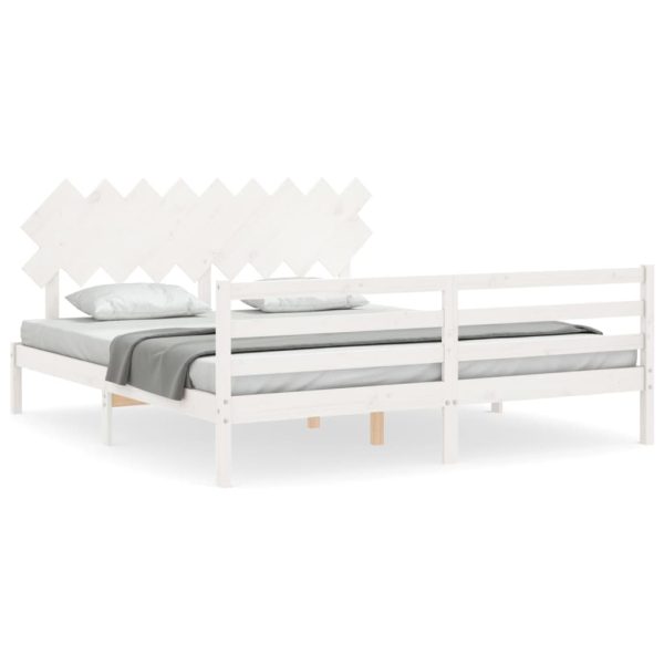 Cadru de pat cu tăblie Super King Size, alb, lemn masiv