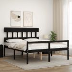 Cadru de pat senior cu tăblie, negru, king size, lemn masiv