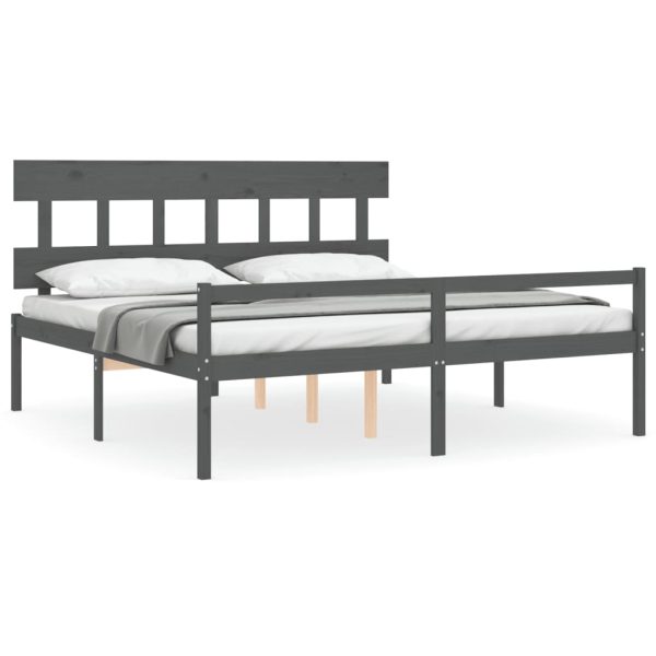 Cadru de pat senior cu tăblie, 200×200 cm, gri, lemn masiv
