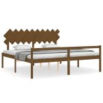 Cadru de pat senior cu tăblie, 200×200 cm maro miere lemn masiv