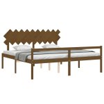 Cadru de pat senior cu tăblie, 200×200 cm maro miere lemn masiv