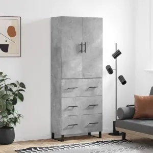 Dulap înalt, gri beton, 69,5x34x180, lemn compozit