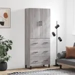 Dulap înalt, gri sonoma, 69,5x34x180 cm, lemn compozit