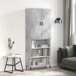 Dulap înalt, gri beton, 69,5x34x180, lemn compozit