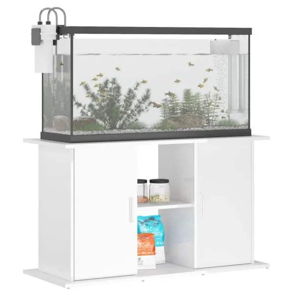 Suport acvariu, alb extralucios, 101x41x58 cm, lemn prelucrat