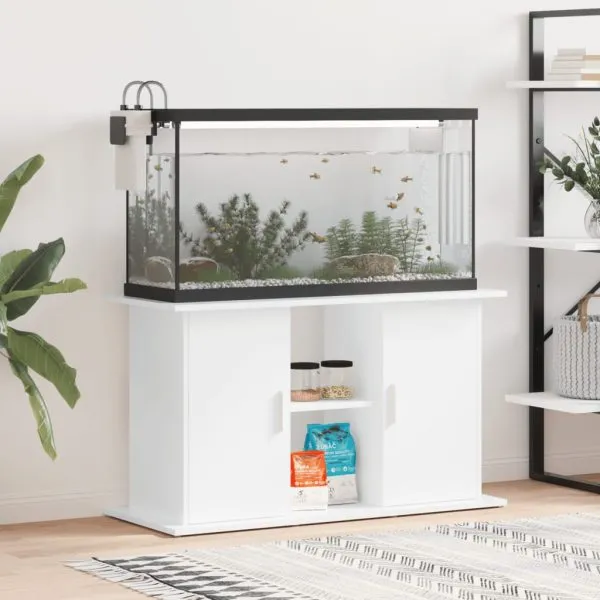Suport acvariu, alb extralucios, 101x41x58 cm, lemn prelucrat