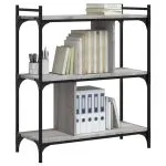 Bibliotecă cu 3 niveluri gri sonoma 76x32x88 cm lemn compozit