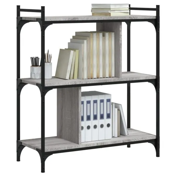 Bibliotecă cu 3 niveluri gri sonoma 76x32x88 cm lemn compozit