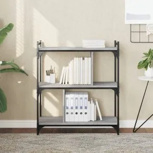 Bibliotecă cu 3 niveluri gri sonoma 76x32x88 cm lemn compozit