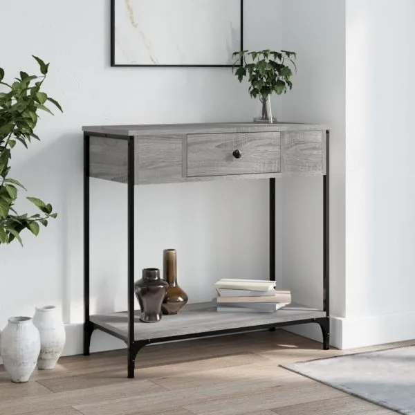 Masă consolă, gri sonoma, 75×34,5×75 cm, lemn prelucrat