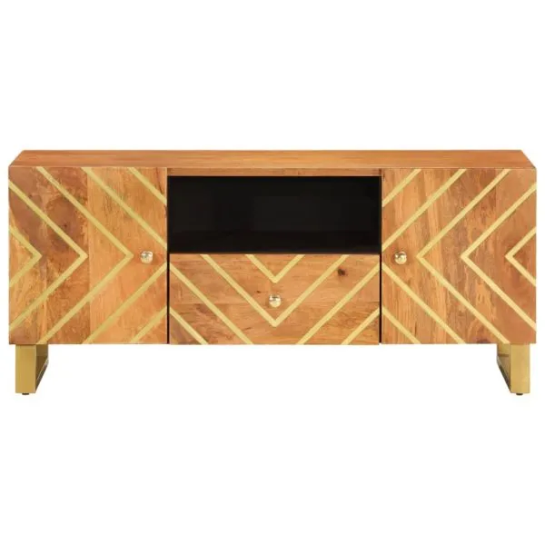 Dulap TV maro și negru 105×33,5×46 cm lemn masiv de mango