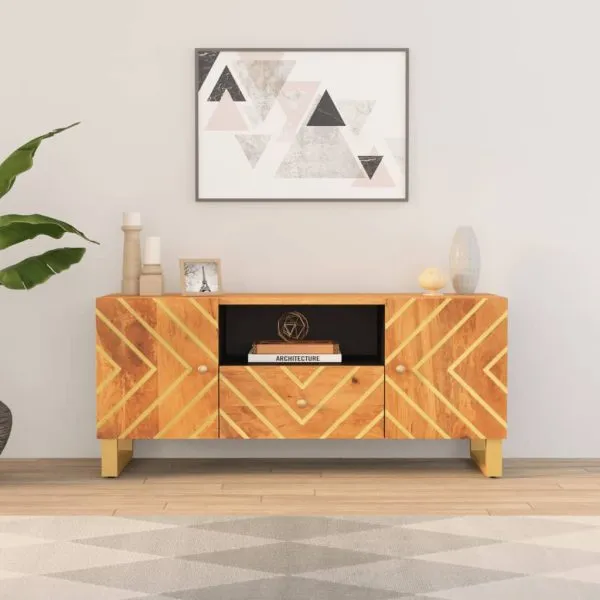 Dulap TV maro și negru 105×33,5×46 cm lemn masiv de mango