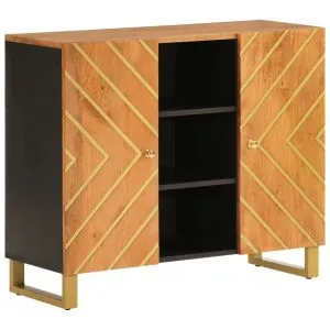 Dulap lateral, maro și negru, 90×33,5×75 cm lemn masiv de mango