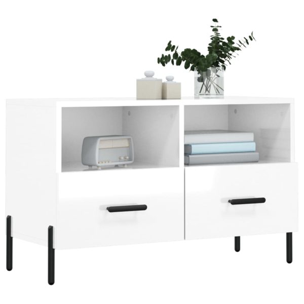 Comodă TV, alb extralucios, 80x36x50 cm, lemn prelucrat