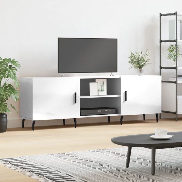 Comodă TV, alb extralucios, 150x30x50 cm, lemn compozit