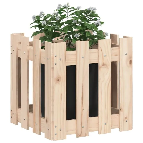 Jardinieră grădină design gard, 40x40x40 cm, lemn masiv de pin
