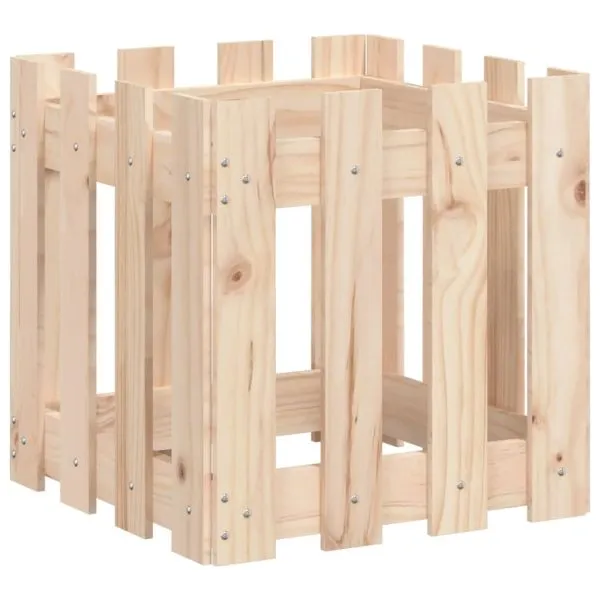 Jardinieră grădină design gard, 40x40x40 cm, lemn masiv de pin