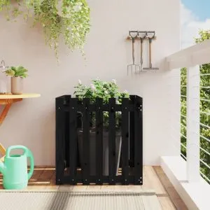 Jardinieră grădină design gard negru 70x70x70 cm lemn masiv pin