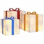 Cutii de Crăciun iluminate, 3 buc., 64 LED-uri, alb cald