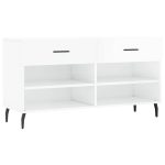 Bancheta pantofar, alb extralucios, 102x35x55 cm, lemn compozit
