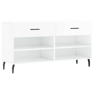 Bancheta pantofar, alb extralucios, 102x35x55 cm, lemn compozit