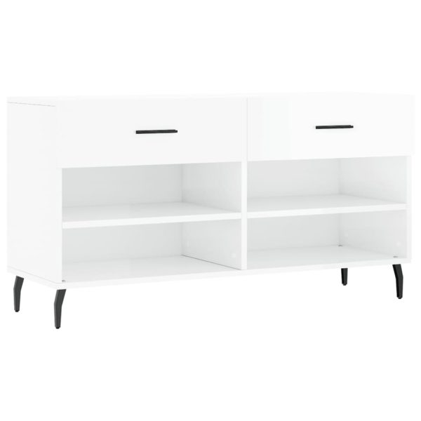 Bancheta pantofar, alb extralucios, 102x35x55 cm, lemn compozit