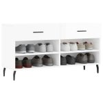 Bancheta pantofar, alb extralucios, 102x35x55 cm, lemn compozit