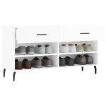 Bancheta pantofar, alb extralucios, 102x35x55 cm, lemn compozit