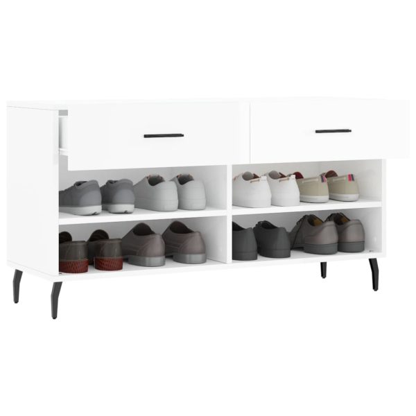 Bancheta pantofar, alb extralucios, 102x35x55 cm, lemn compozit