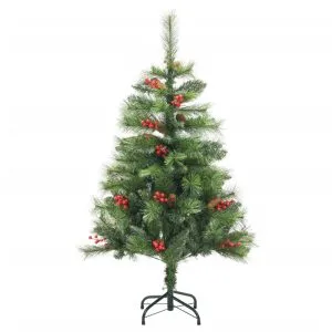 Pom Crăciun artificial cu balamale, conuri, fructe roșii 120 cm