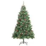 Pom Crăciun artificial cu balamale, conuri, fructe roșii 180 cm